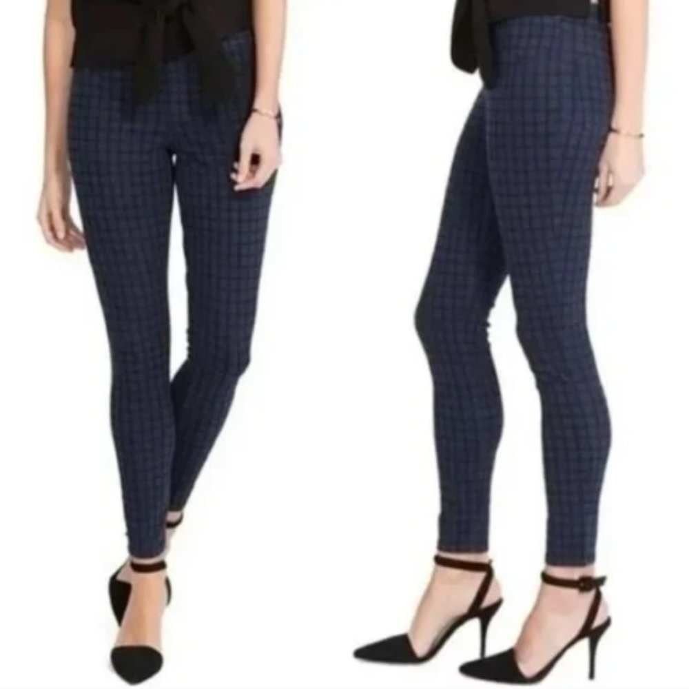 SPANX Jean-ish Leggings Plaid Blue and Black Skinny Jeans Pull on Large